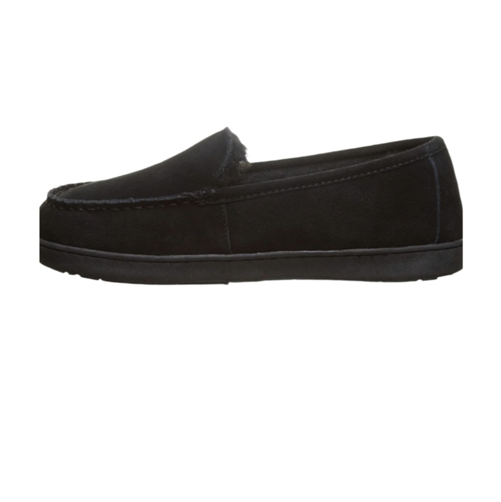 #1415 Men's Black Slip-On Suede Loafer with Shearling Lining